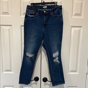 Good American Dark Blue Distressed Ankle Jeans